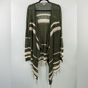 3For$20 Moral Fiber Green and Pink Crochet Knit Fring Cardigan size: XL